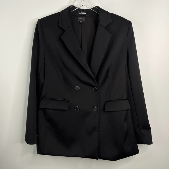 Express Super Soft Double Knit Black Double-Breasted Blazer - Picture 5 of 14